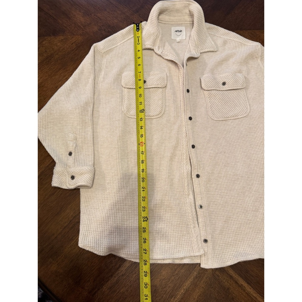Aerie LumberJane Waffle Knit Button Down Shirt Oversized Cream Large L |C1 - Picture 4 of 5